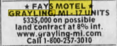 Fays Motel (Grayling Extended Stay) - Sep 1998 Ad